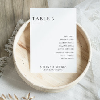 Elegant minimalistisch weddenschap Tabel 6 Kaart