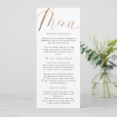Elegant Minimalistisch Wit Rose Goud Script Bruilo Menu (Staand voorkant)