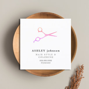 Elegant minimalistisch wit roze schaar Hairdresser Vierkante Visitekaartje