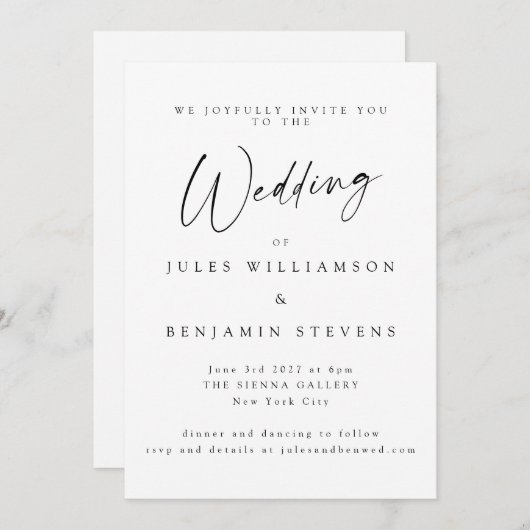 Elegant minimalistisch witscript Serif Wedding Kaart (Voorkant / Achterkant)