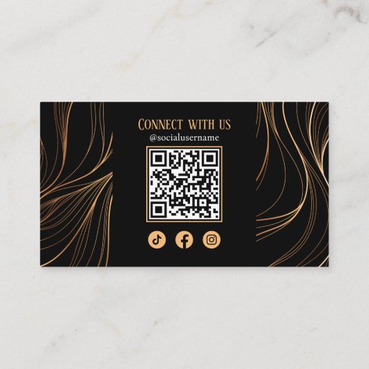 Elegant Minimalistisch Zwart Goud Haarstylist QR C Visitekaartje (Achterkant)
