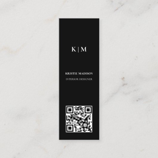 Elegant Minimalistisch Zwart QR code Interieur Des Mini Visitekaartje (Voorkant)