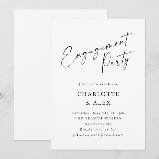 Elegant minimalistisch zwart Script Engagement Par Kaart (Voorkant / Achterkant)
