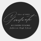 Elegant minimalistisch zwart-wit Afstuderen Ronde Sticker (Voorkant)