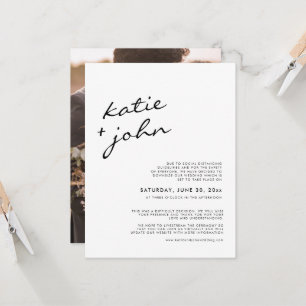 Elegant minimalistisch zwart wit neergeslagen huwe kaart