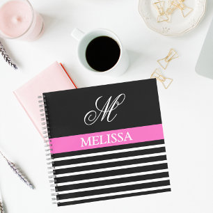 Elegant minimalistisch zwart-wit roze lint notitieboek