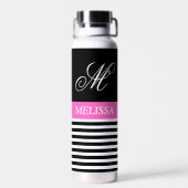 Elegant minimalistisch zwart-wit roze lint waterfles (Achterkant)