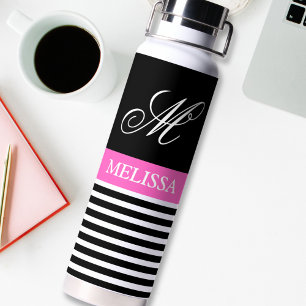 Elegant minimalistisch zwart-wit roze lint waterfles