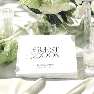 Elegant Minimalistisch Zwart & Wit Trouwen  Gastenboek