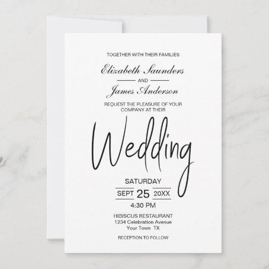 Elegant minimalistisch zwart withuwelijk kaart (Voorkant)