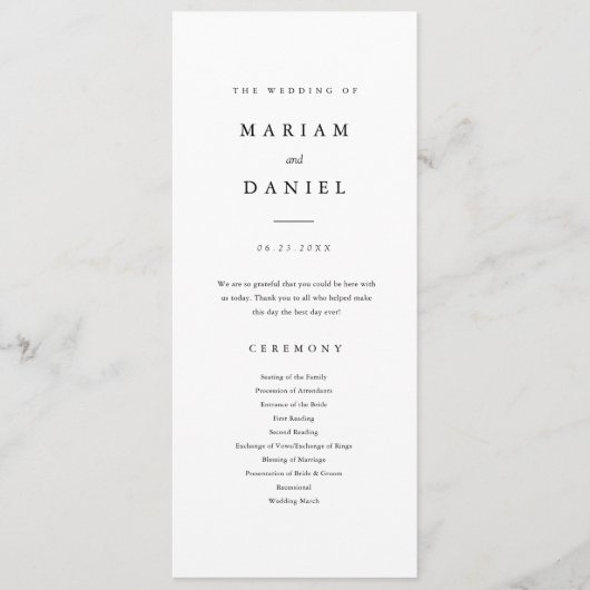 Elegant minimalistisch zwart-withuwelijk programma (Voorkant)