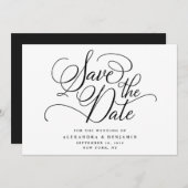 Elegant minimalistisch zwart-withuwelijk save the date (Voorkant / Achterkant)