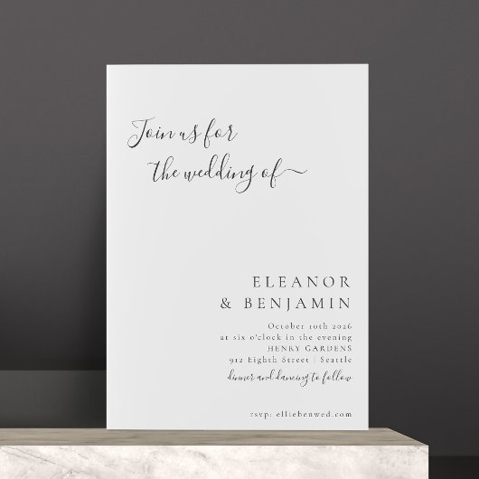 Elegant minimalistisch zwart witscript bruiloft RS Kaart