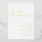 Elegant minimalistisch zwart-witscript huwelijk folie uitnodiging (Voorkant)