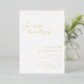 Elegant minimalistisch zwart-witscript huwelijk folie uitnodiging (Staand Voorkant)