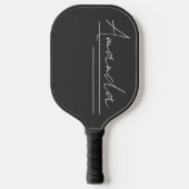 Elegant minimalistisch zwart witscript naam pickleball paddle (Voorkant)