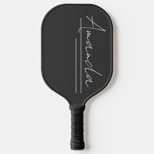 Elegant minimalistisch zwart witscript naam pickleball paddle (Voorkant)