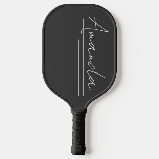 Elegant minimalistisch zwart witscript naam pickleball paddle (Achterkant)