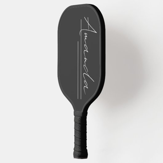 Elegant minimalistisch zwart witscript naam pickleball paddle (Links)