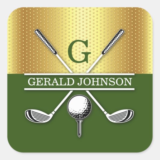 Elegant Minimalistische Golf Monogram Ontwerp Vierkante Sticker (Voorkant)