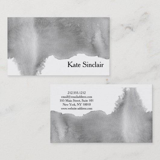 Elegant minimalistische zwarte en witte Waterverf Visitekaartje (Voorkant / Achterkant)