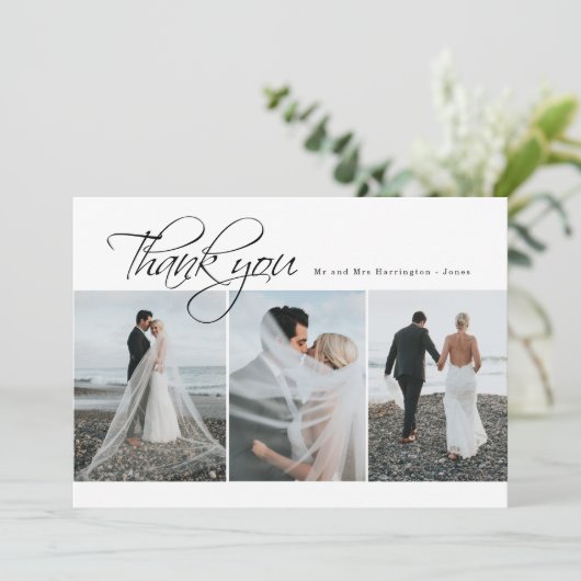 Élégant minimum 3 Mariage photo Carte de remerciem (Debout devant)
