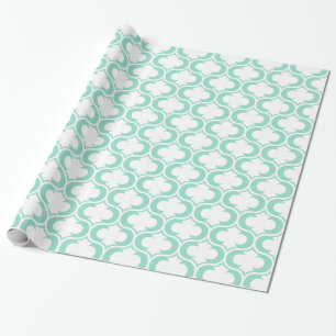 Elegant Mint Blauw Wit Raampatroon Cadeaupapier