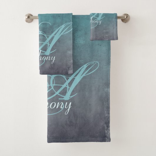 Elegant Mint Blauwgroen Gray rustige monogram Bad Handdoek (Insitu)