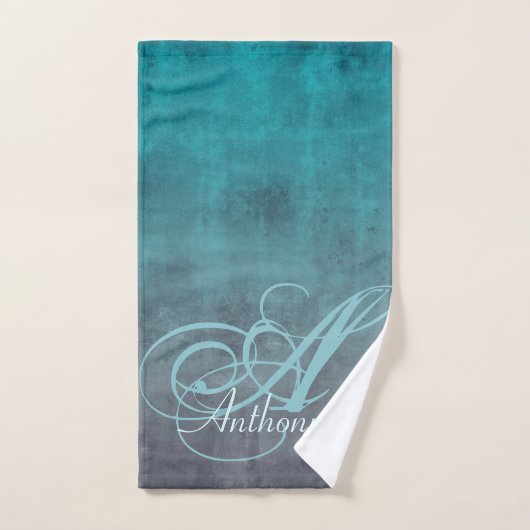 Elegant Mint Blauwgroen Gray rustige monogram Bad Handdoek (Handdoek)