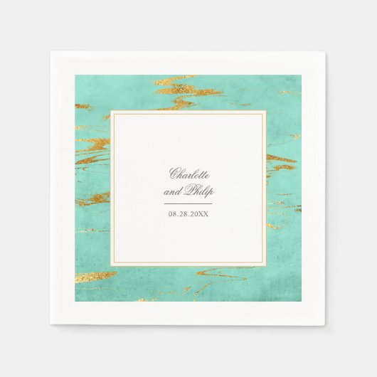 Elegant Mint en Gold Marble Pattern Wedding Servet (Voorkant)