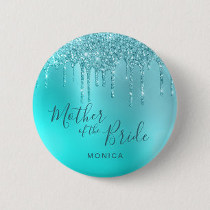 Elegant mint glitter druppelt moeder bruid ronde button 5,7 cm