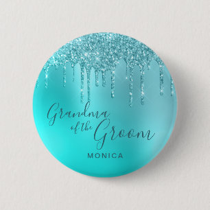 Elegant mint glitter druppelt oma van de groom ronde button 5,7 cm