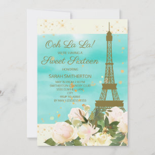 Elegant Mint Gold Eiffel Tower Paris Sweet 16 Kaart