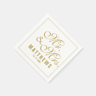 Elegant Mint Gold Mr en Mrs Wedding Monogram Servet