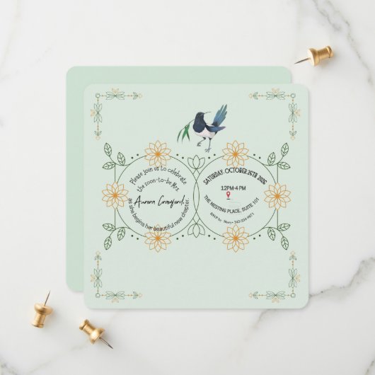 Elegant Mint Green Floral Bridal Shower Invitation (Devant/Arrière en situation)