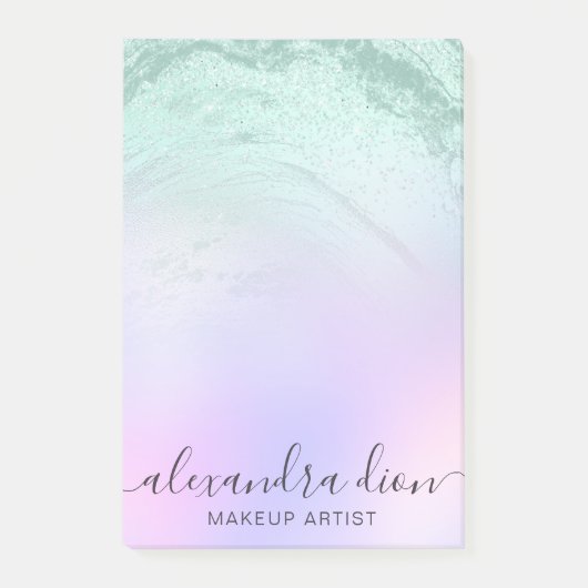 Elegant mint green glitter marble makeup artiest post-it® notes (Voorkant)