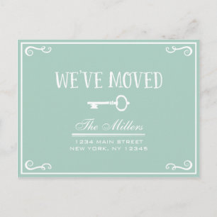 Elegant Mint Green Key Moving Notice Aankondigingskaart