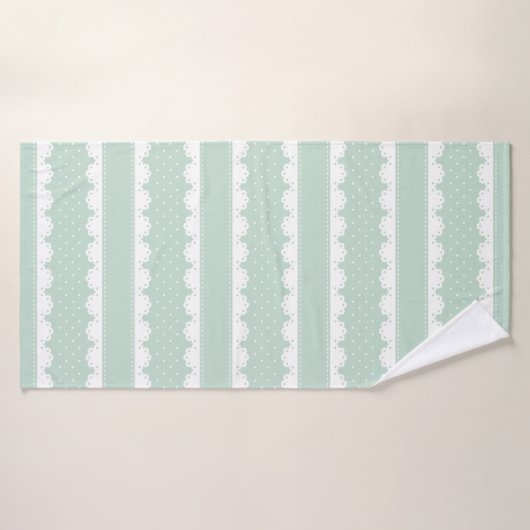 Elégant Mint Green Lace blanche Motif rayé (Serviette de bain)