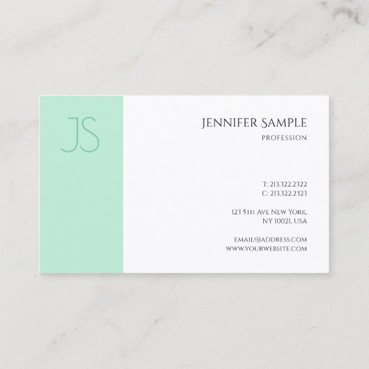 Elegant Mint Green Modern Monogram Sjabloon Trendy Visitekaartje (Achterkant)