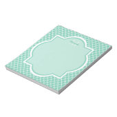 Elegant mint Green Quatrefoil Monogram met naam Notitieblok (Gedraaid)