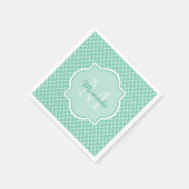 Elegant mint Green Quatrefoil Monogram met naam Servetten (Hoek)