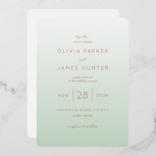 Elegant Mint Green Wedding Invitations (Recto/Verso)