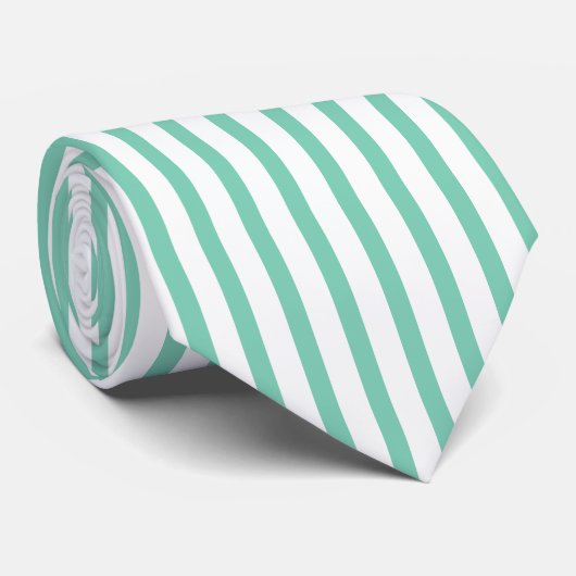 Elegant Mint-Green & White Stripes Pattern Stropdas (Opgerold)