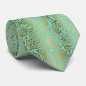 Elegant Mint-Groen & Goud  Paisley Patroon Stropdas (Opgerold)
