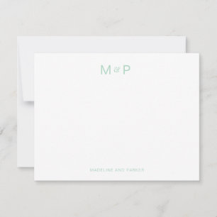 Elegant Mint Groen Hedendaags Koppel Monogram Notitiekaartje