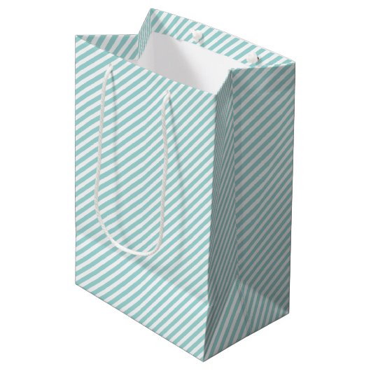 Elegant Mint Groen Licht Aqua Blauwgroen Streeppat Medium Cadeauzakje (Voorkant Gekanteld)