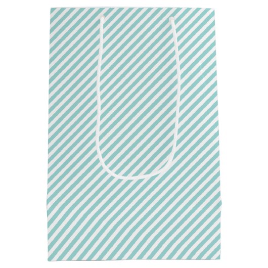 Elegant Mint Groen Licht Aqua Blauwgroen Streeppat Medium Cadeauzakje (Achterkant)