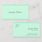 Elegant Mint Groen Monogram Sjabloon Modern Script Visitekaartje (Voorkant / Achterkant)