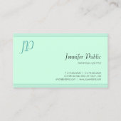 Elegant Mint Groen Monogram Sjabloon Modern Script Visitekaartje (Achterkant)