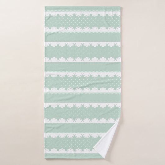 Elegant Mint Groen Wit Lace Gestreept Patroon Badhanddoek (Badhanddoek)